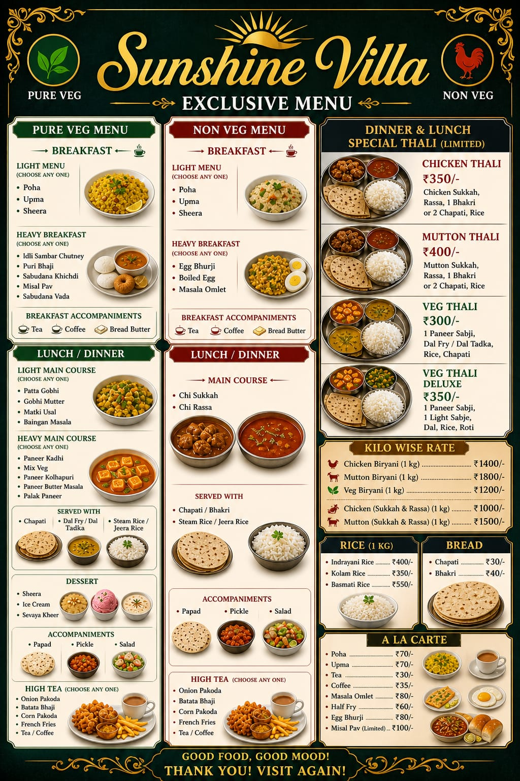 Sunshine Villa Menu — Page 1